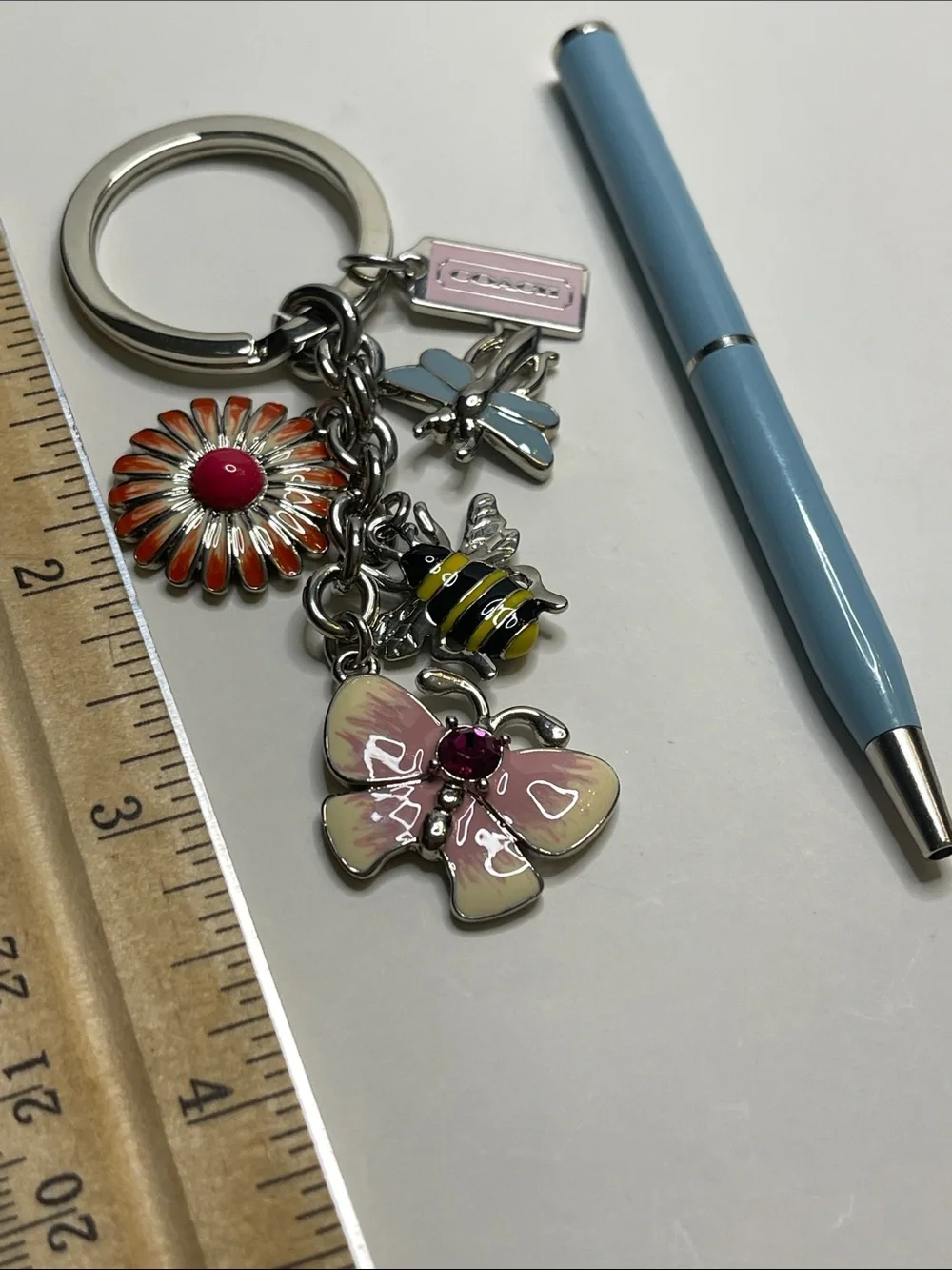 Coach Charm Keychain with Floral, Bee & Butterfly Charms and Coach Pen - Picture 3 of 6